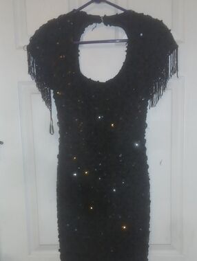 Black Sequin Fringe Mini Dress - Elegant Evening Wear